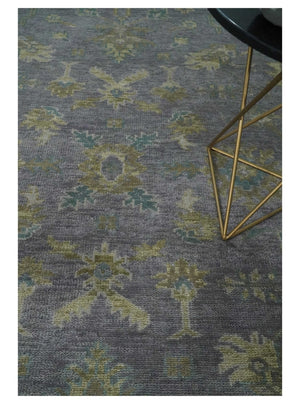 Antique look Charcoal and Olive Hand Knotted 9x12 Traditional Oushak Wool Area Rug