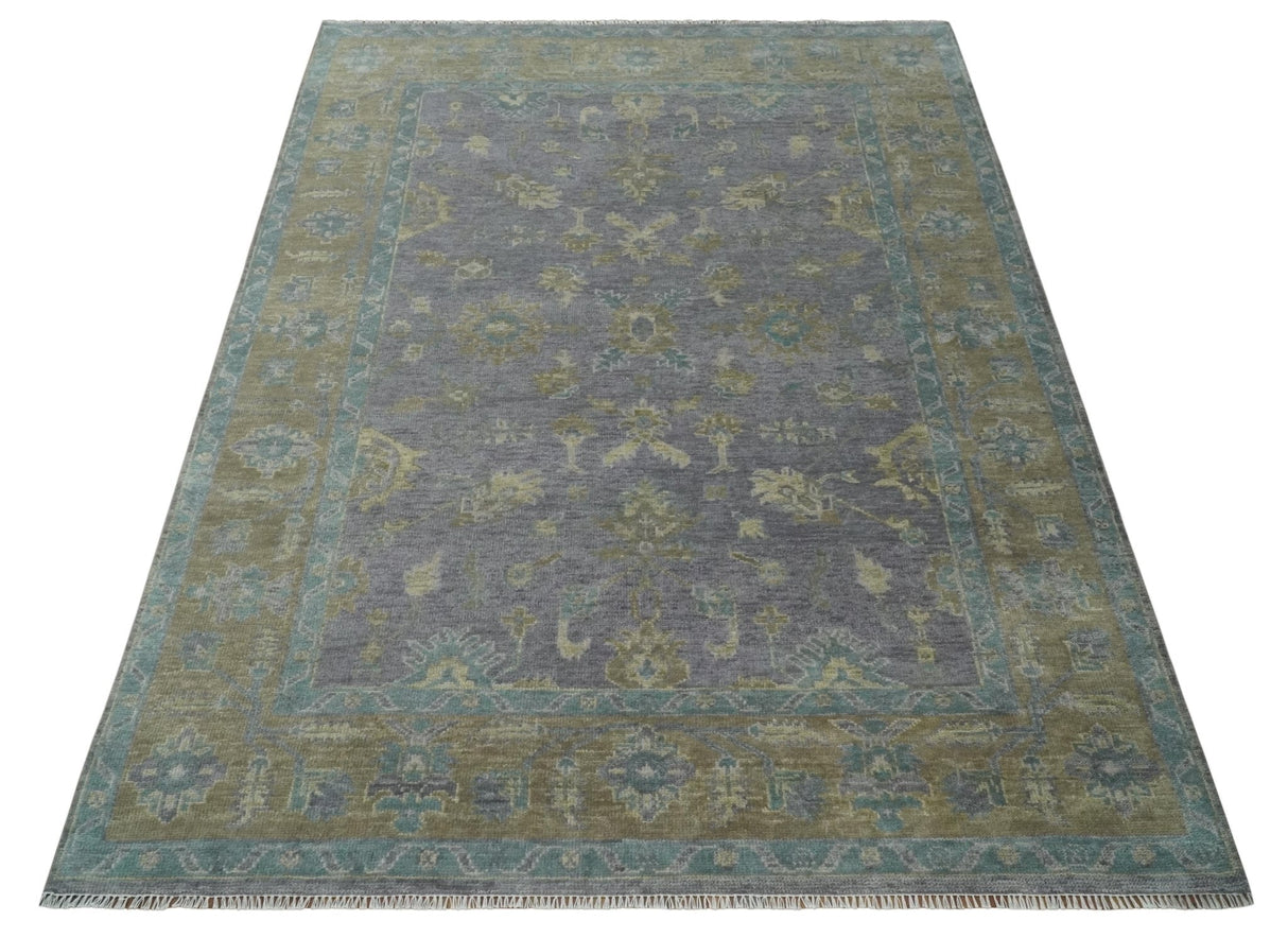 Antique look Charcoal and Olive Hand Knotted 9x12 Traditional Oushak Wool Area Rug