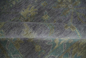 Antique look Charcoal and Olive Hand Knotted 9x12 Traditional Oushak Wool Area Rug