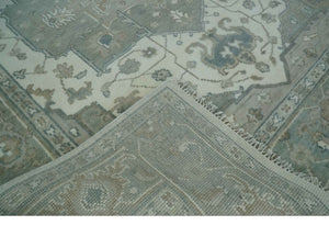 Antique look Gray, Ivory and Silver Hand knotted Traditional Heriz Medallion 8x10 wool Area Rug