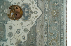 Antique look Gray, Ivory and Silver Hand knotted Traditional Heriz Medallion 8x10 wool Area Rug