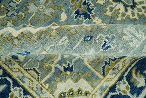 Antique look Gray, Olive and Blue 8x10 Traditional Heriz Hand Knotted wool Rug