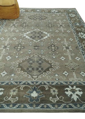 Antique look Grayish-Green and Ivory Hand Knotted Traditional Heriz Custom Made wool Area Rug