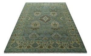 Antique look Green and Olive Hand Knotted Traditional Oushak 9x12 wool area rug