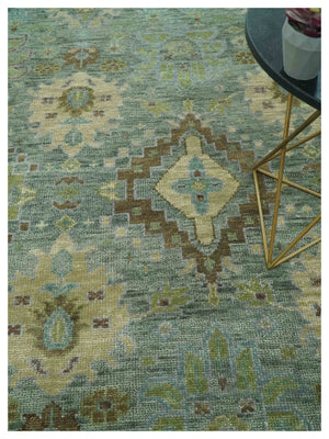 Antique look Green and Olive Hand Knotted Traditional Oushak 9x12 wool area rug