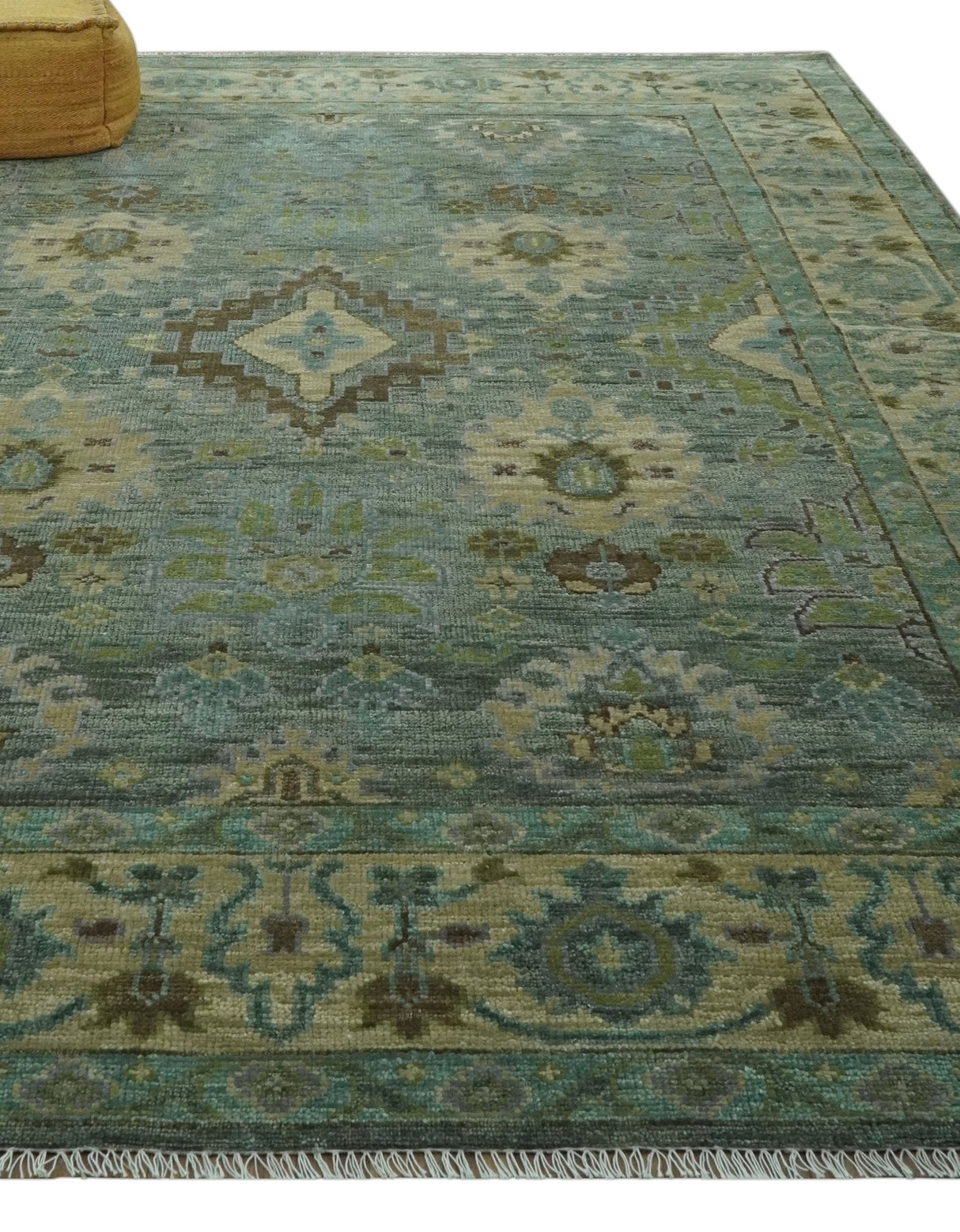 Antique look Green and Olive Hand Knotted Traditional Oushak 9x12 wool area rug