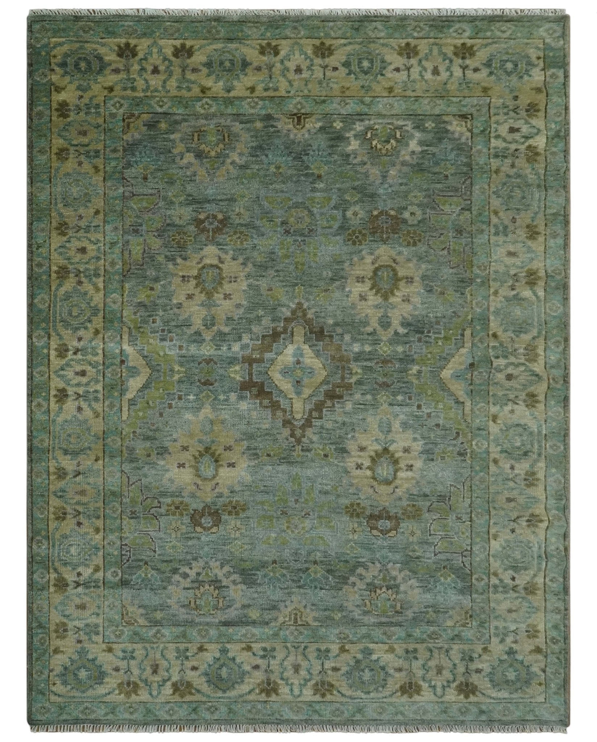Antique look Green and Olive Hand Knotted Traditional Oushak 9x12 wool area rug