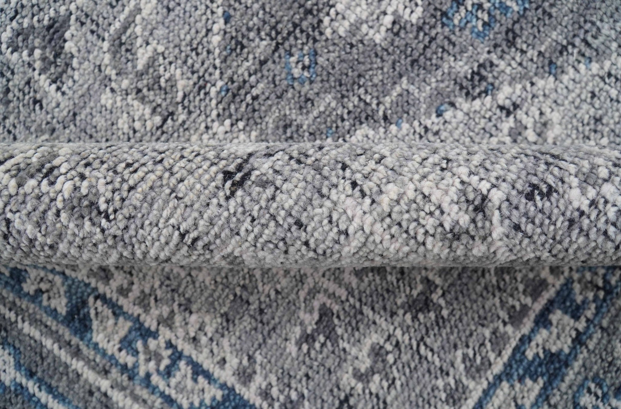Antique Look Hand Knotted 8x10 Traditional Gray And Blue Wool Area Rug