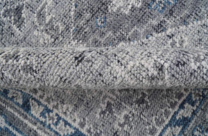 Antique Look Hand Knotted 8x10 Traditional Gray And Blue Wool Area Rug
