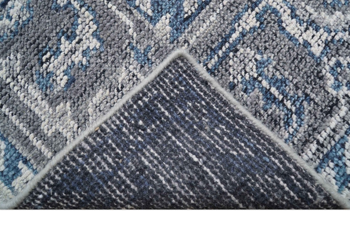 Antique Look Hand Knotted 8x10 Traditional Gray And Blue Wool Area Rug