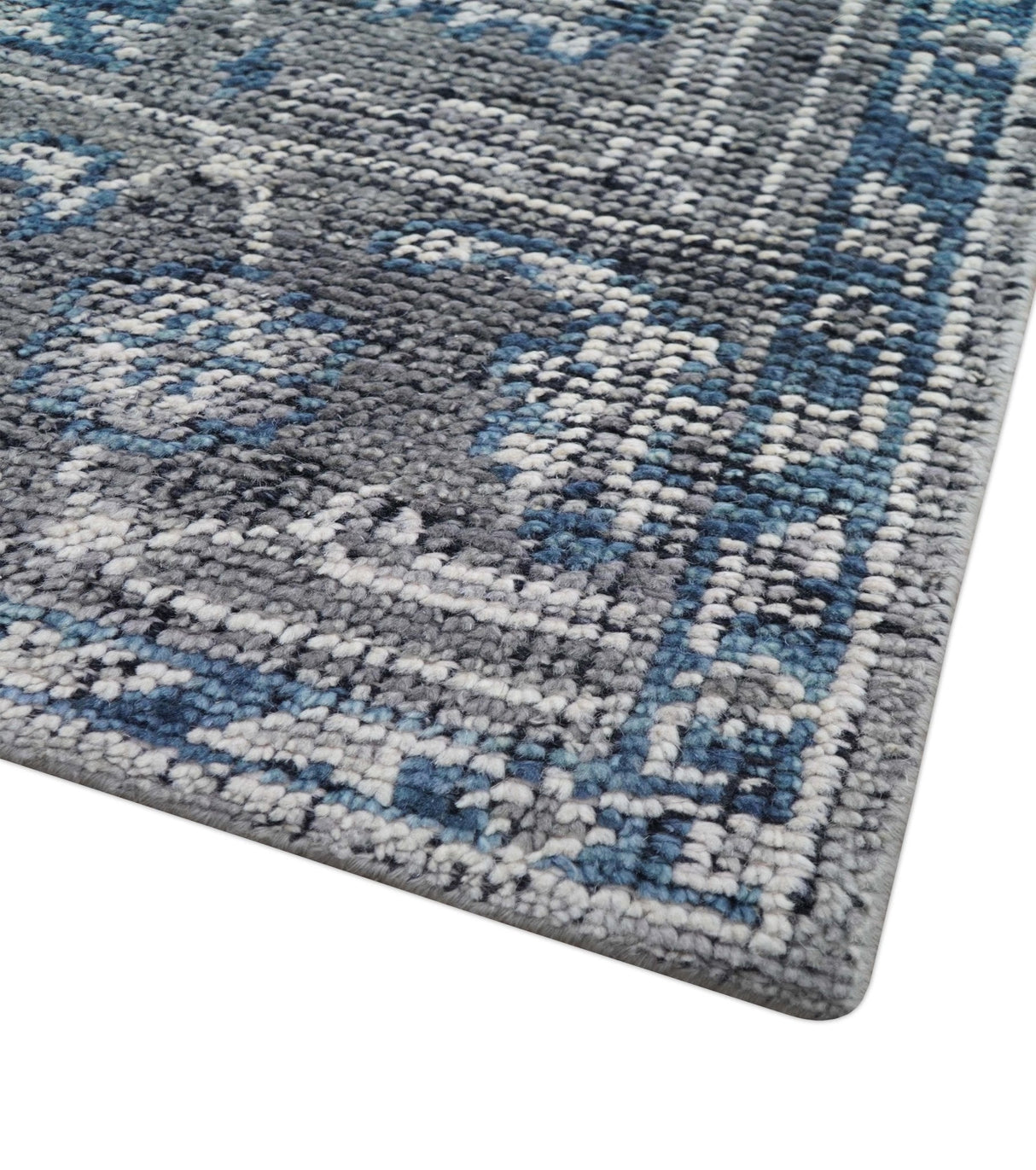 Antique Look Hand Knotted 8x10 Traditional Gray And Blue Wool Area Rug
