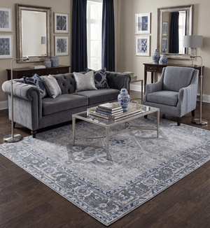 Antique Look Hand Knotted 8x10 Traditional Gray And Blue Wool Area Rug