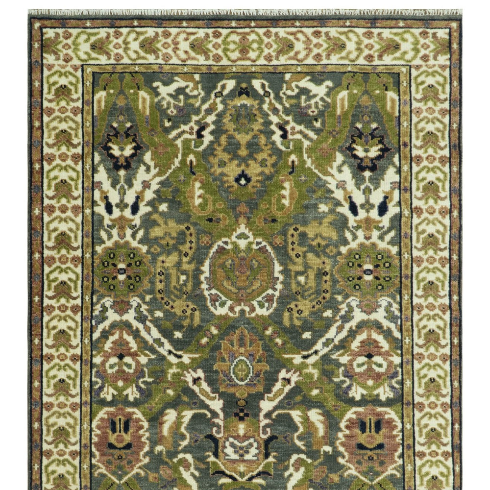 Antique look Hand knotted Green and Gray Traditional Large design wool Area Rug
