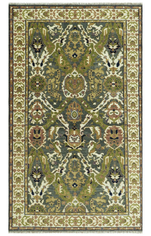 Antique look Hand knotted Green and Gray Traditional Large design wool Area Rug