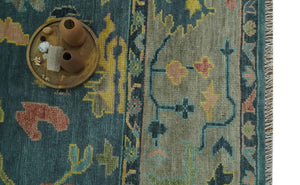 Antique look Teal and Olive 9x12 Hand Knotted Traditional Oushak wool rug