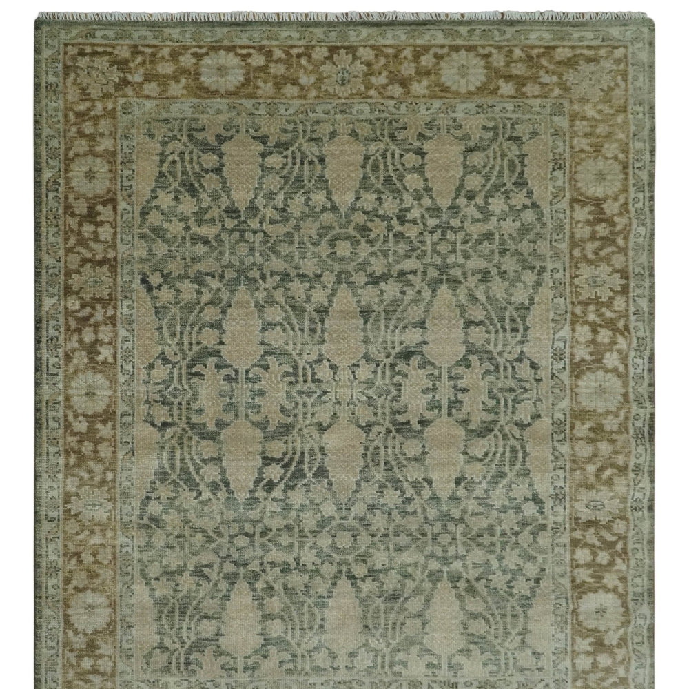 Antique look vintage style Green, Beige and Brown traditional Hand Knotted Multi Size wool rug