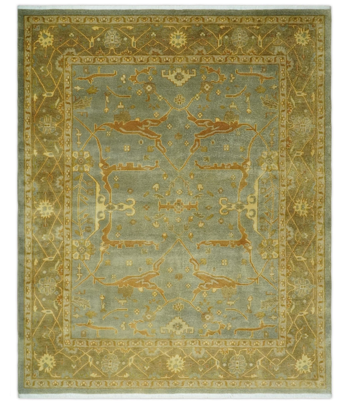 Antique Moss 8x10 Hand Knotted Gray and Brown Traditional Oushak Style Wool Rug