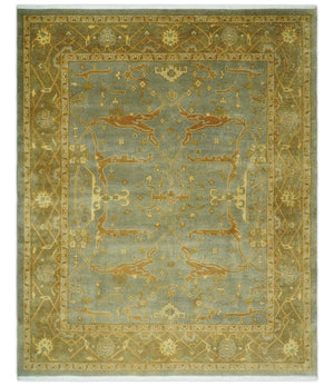 Antique Moss 8x10 Hand Knotted Gray and Brown Traditional Oushak Style Wool Rug