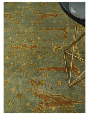 Antique Moss 8x10 Hand Knotted Gray and Brown Traditional Oushak Style Wool Rug