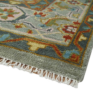 Antique Moss All Wool Traditional Persian Silver, Rust and Green Hand knotted Oushak Area Rug