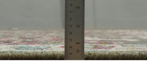 Antique Moss Green 5x8 Hand Knotted Beige and Pink Bamboo Silk Area Rug