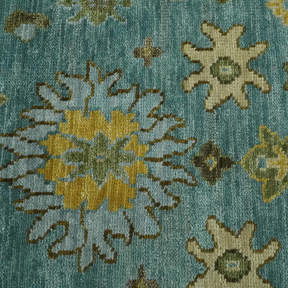 Antique Moss Green and Blue Wool Hand Knotted Traditional Oriental Oushak Wool Area Rug