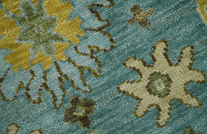 Antique Moss Green and Blue Wool Hand Knotted Traditional Oriental Oushak Wool Area Rug