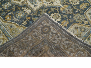 Antique Muted Traditional Heriz Blue ,Beige and Brown Hand knotted Custom made wool Area Rug