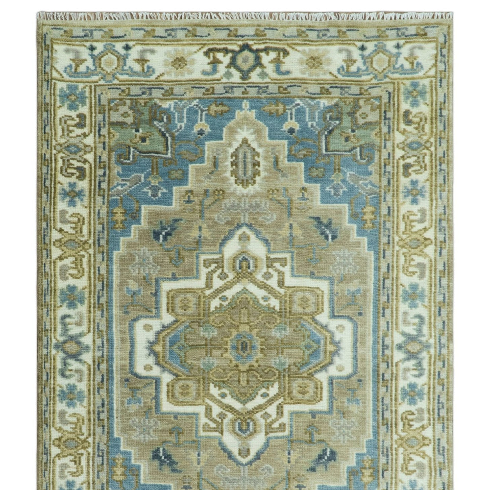 Antique Olive And Blue Traditional Heriz Multi Size Wool Area Rug