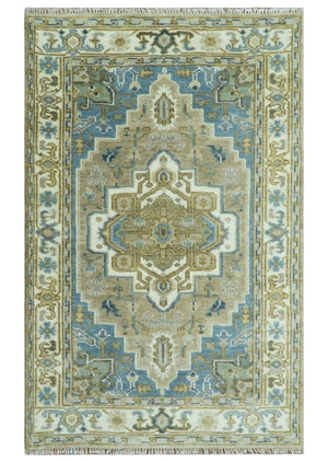 Antique Olive And Blue Traditional Heriz Multi Size Wool Area Rug