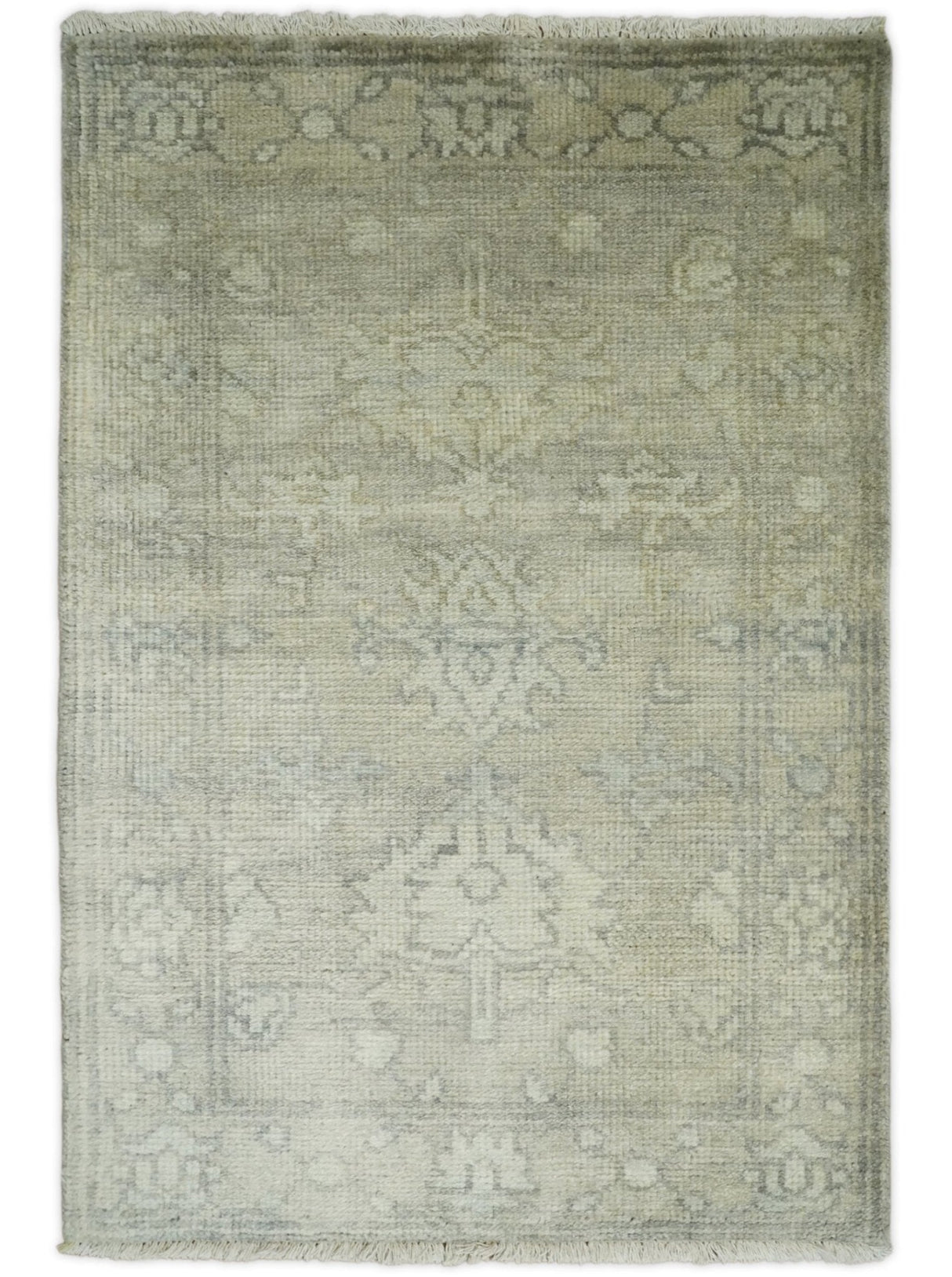 Antique Persian 2x3 Beige and Gray Hand Knotted  Wool Area Rug