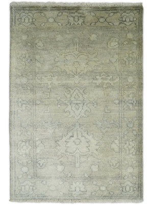 Antique Persian 2x3 Beige and Gray Hand Knotted  Wool Area Rug