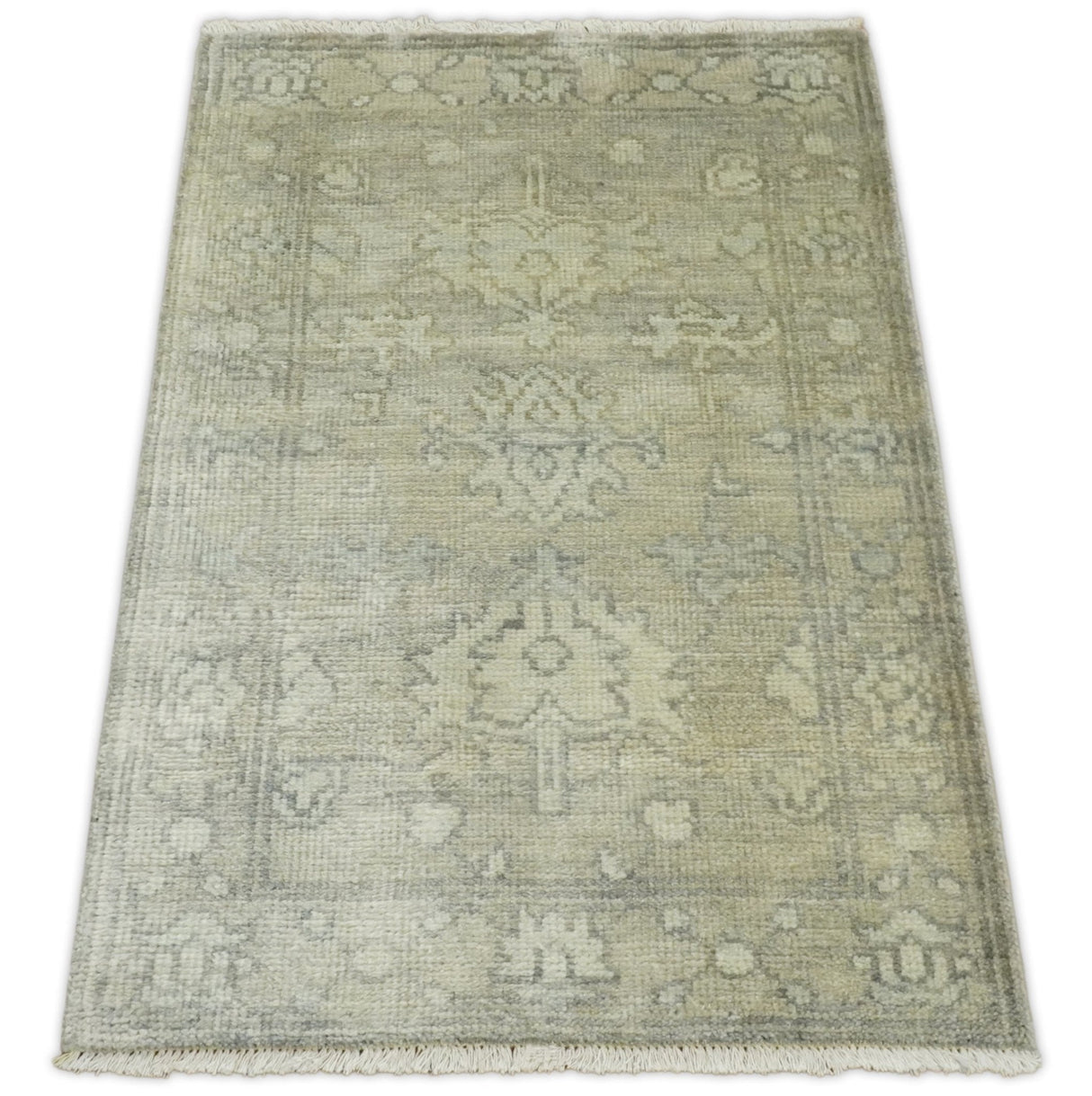 Antique Persian 2x3 Beige and Gray Hand Knotted  Wool Area Rug