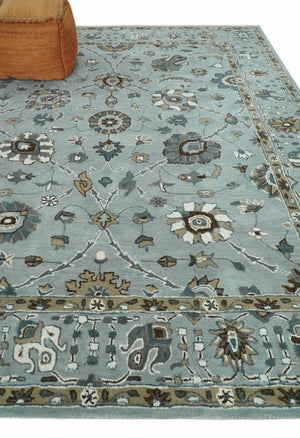 Blue and Brown Traditional Oriental Oushak Hand Tufted Custom Made wool Area Rug