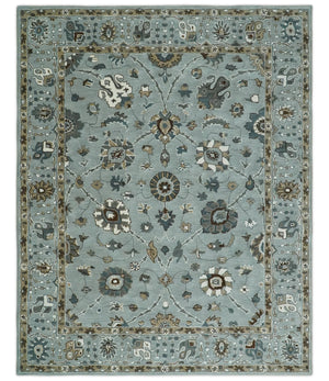 Blue and Brown Traditional Oriental Oushak Hand Tufted Custom Made wool Area Rug