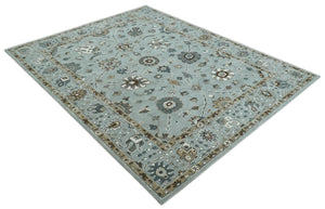 Blue and Brown Traditional Oriental Oushak Hand Tufted Custom Made wool Area Rug