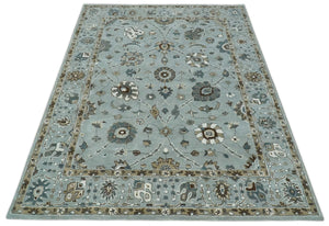 Blue and Brown Traditional Oriental Oushak Hand Tufted Custom Made wool Area Rug