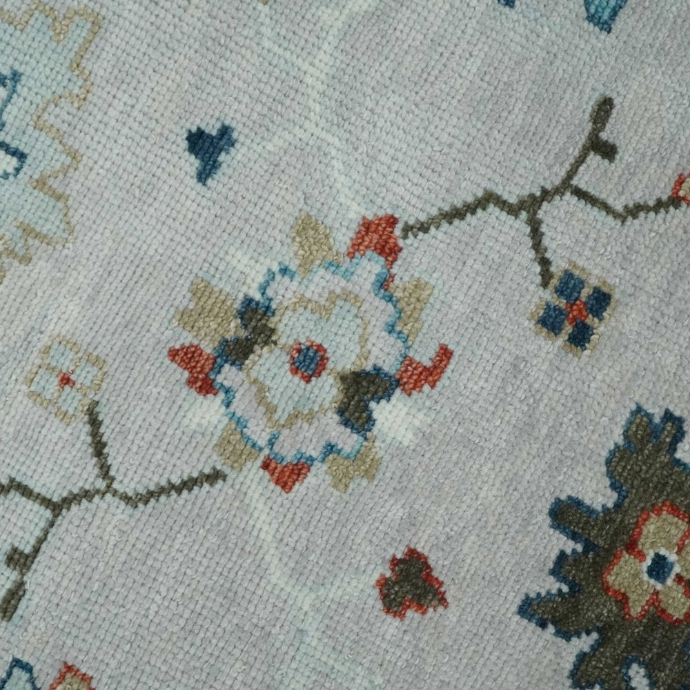 Ivory and Blue Hand knotted Traditional Oushak wool Area Rug