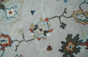 Ivory and Blue Hand knotted Traditional Oushak wool Area Rug