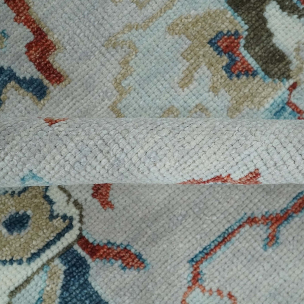 Ivory and Blue Hand knotted Traditional Oushak wool Area Rug