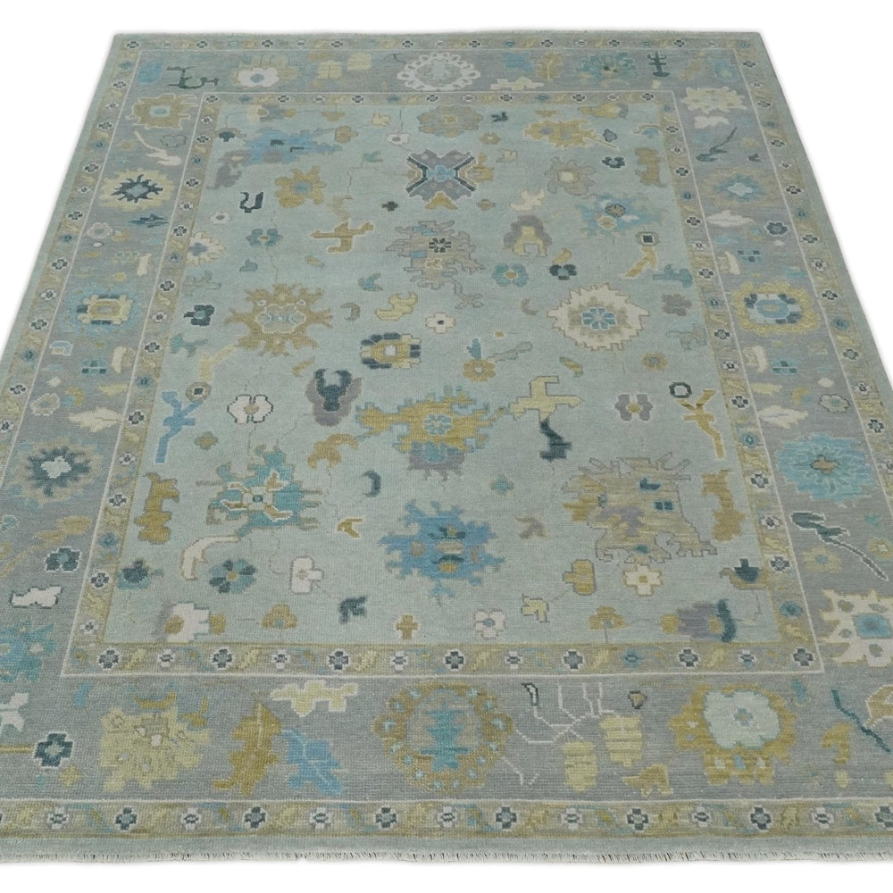 Antique Silver and Gold Vibrant Colorful Hand knotted Oushak wool Area Rug