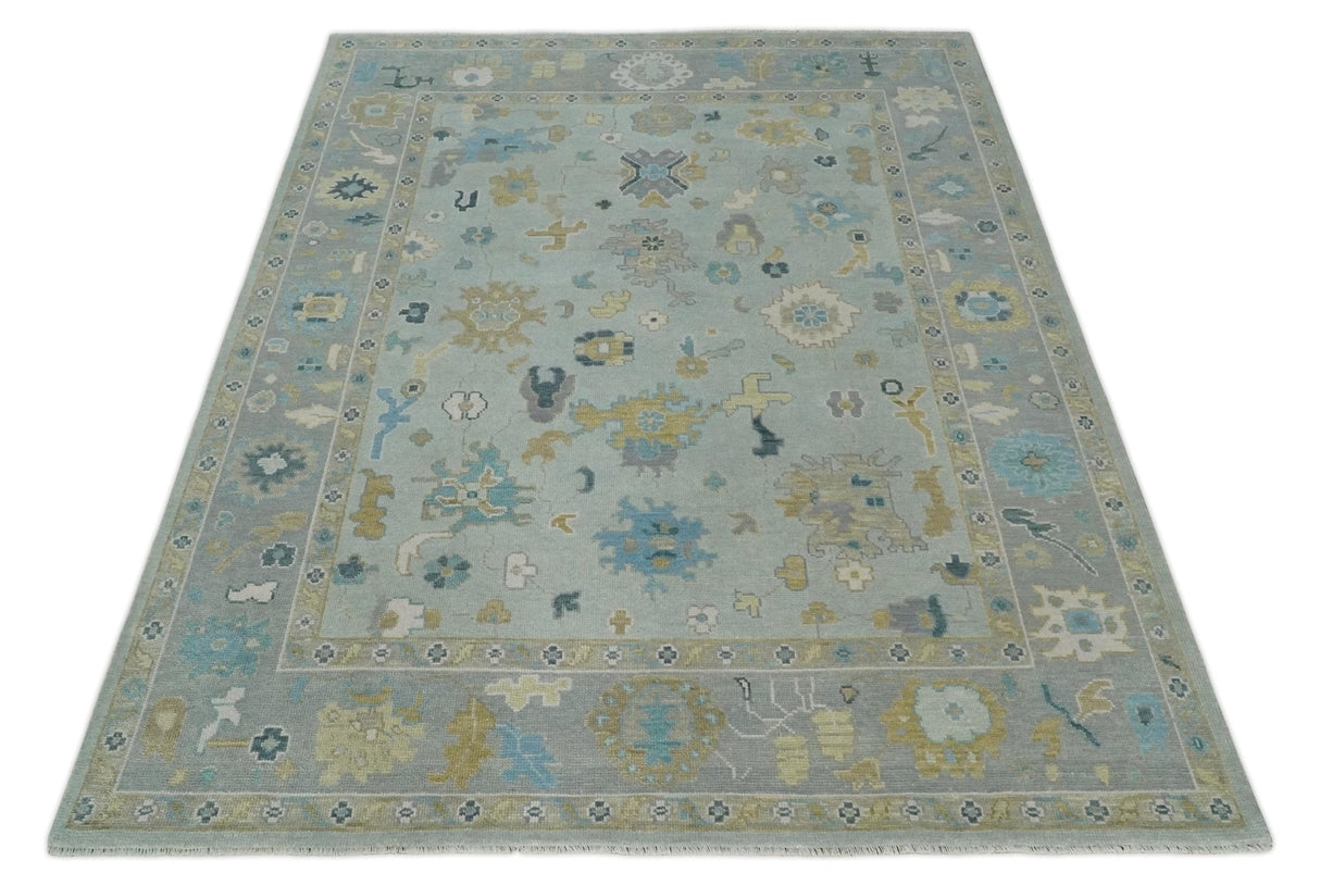 Antique Silver and Gold Vibrant Colorful Hand knotted Oushak wool Area Rug
