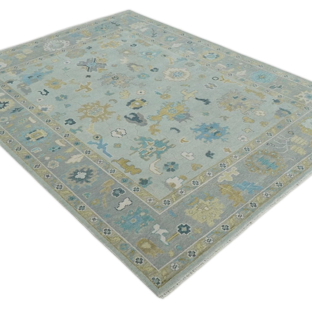 Antique Silver and Gold Vibrant Colorful Hand knotted Oushak wool Area Rug