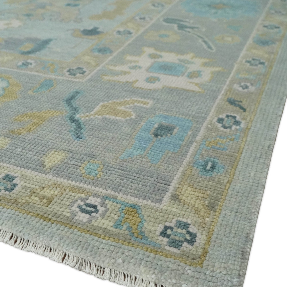 Antique Silver and Gold Vibrant Colorful Hand knotted Oushak wool Area Rug