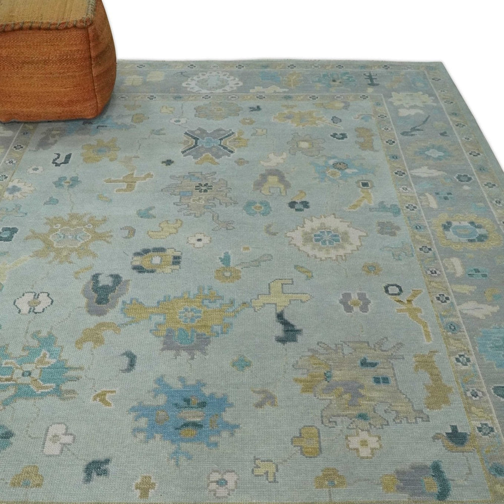 Antique Silver and Gold Vibrant Colorful Hand knotted Oushak wool Area Rug