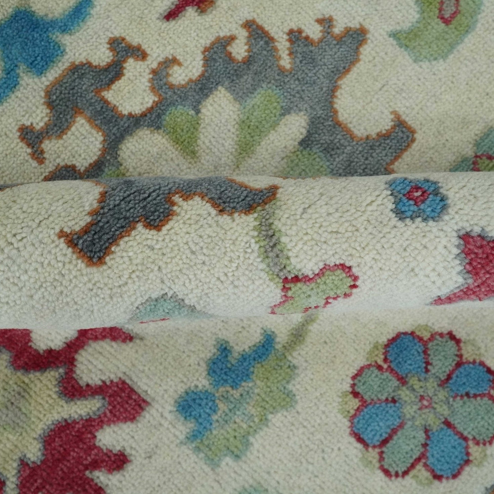 Antique Style Oushak 8x10 Wool Ivory and Blue Vibrant Colorful Hand knotted Area Rug