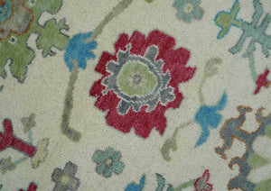 Antique Style Oushak 8x10 Wool Ivory and Blue Vibrant Colorful Hand knotted Area Rug