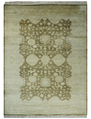 Antique Style 10x14 Hand Knotted Brown and Beige Traditional Oushak Wool Rug, Large Rug | N3751014