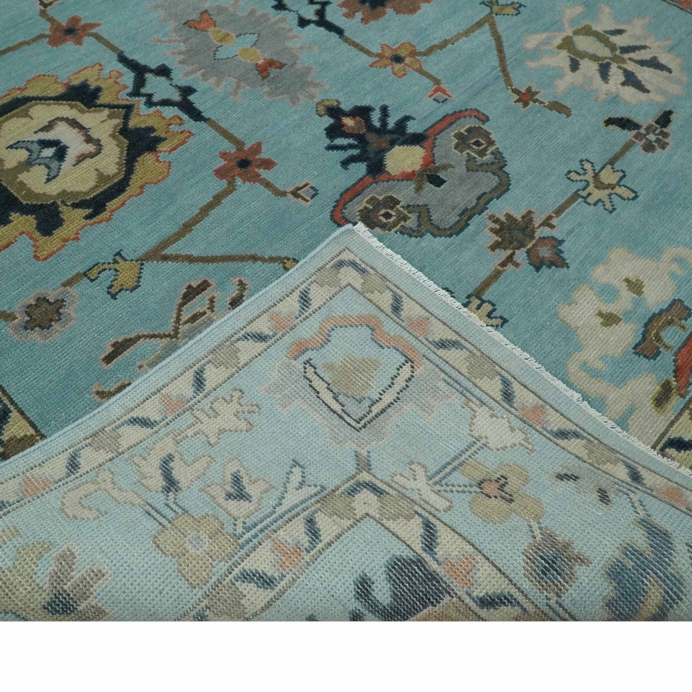 Antique Style Aqua Multi Size Hand Knotted Colorful Traditional Oushak Wool Area Rug
