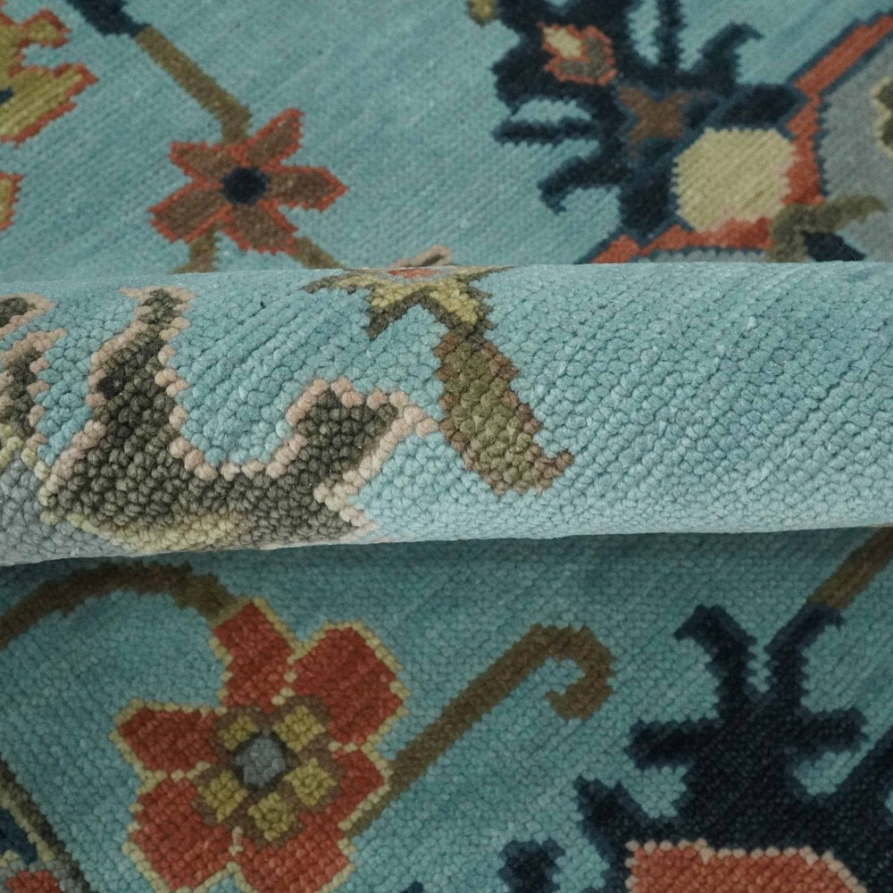 Antique Style Aqua Multi Size Hand Knotted Colorful Traditional Oushak Wool Area Rug
